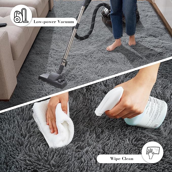 Fluffy Rug Shaggy Area Rug, Dark Grey 4x6 Area Rugs for Bedroom, Small Bedside Rug, Soft Fluffy Shaggy Entryway Throw Rugs for Living Room Bedroom Kids Room Home Decor