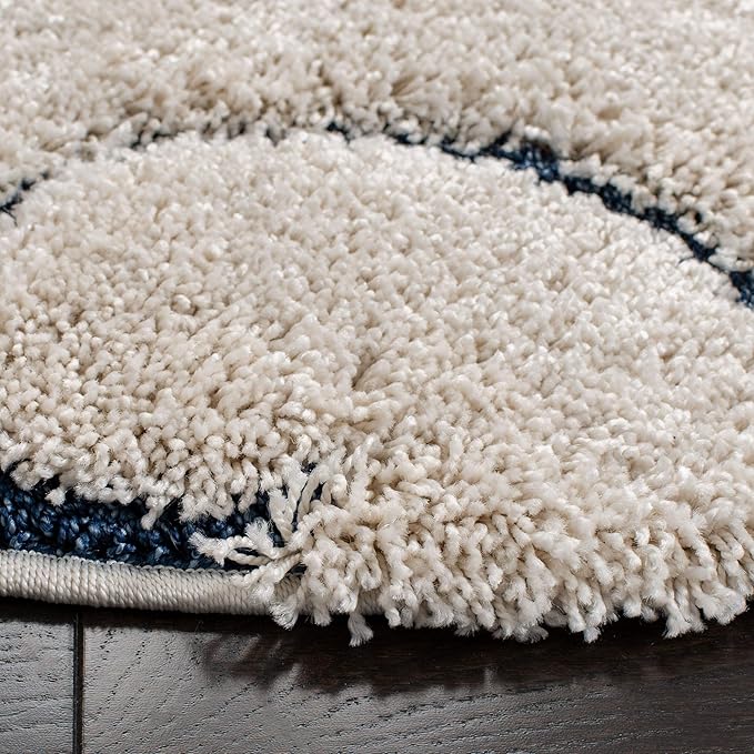 SAFAVIEH Florida Shag Collection Area Rug - 9' Round, Cream & Blue, Scroll Design, Non-Shedding & Easy to Clean, High-Low Plush Pile, Ideal for Living Room, Bedroom, Dining Space (SG455-1165)