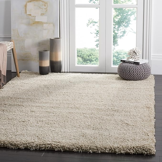 SAFAVIEH Santa Monica Shag Collection 5'3" x 7'6" Beige SGN725 Solid Non-Shedding Living Room Bedroom Dining Room Entryway Plush 2-inch Thick Area Rug