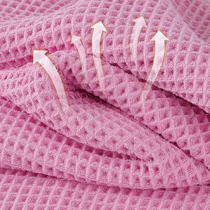 Microfiber Waffle Bath Towels, 4 Pieces, Soft, Absorbent, Fast Drying, Lint Free 430 GSM (Pink)