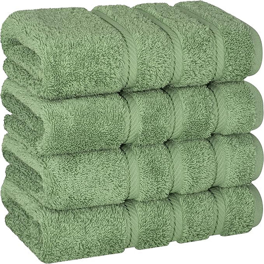 American Soft Linen Luxury Hand Towels for Bathroom, 600 GSM Heawy Weight 16x28 Size 100% Cotton Turkish 4 Piece Hand Face Towel Set, Sage Green Hand Towels