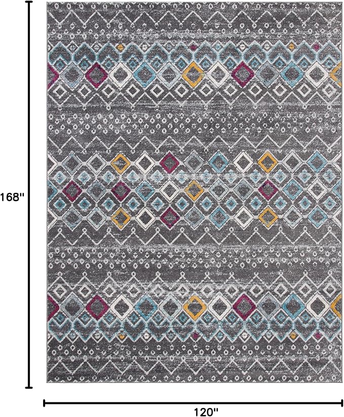 SAFAVIEH Amsterdam Collection Area Rug - 10' x 14', Dark Grey & Ivory, Moroccan Boho Design, Non-Shedding & Easy Care, Ideal for High Traffic Areas in Living Room, Bedroom (AMS108H)