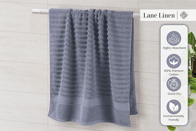 LANE LINEN Towels for Bathroom - 6 Piece Value Set - 100% Mercerized Cotton, Super Soft & Quick Dry - 2 Bath, 2 Washcloths, 2 Hand Towels - Oeko TEX Certified, Tumble Dry Safe & Durable - Cool Grey