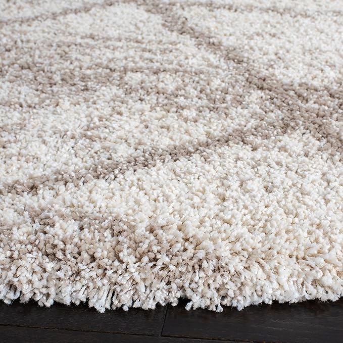 SAFAVIEH Hudson Shag Collection Area Rug - 8' Round, Multi Ivory & Beige, Modern Trellis Design, Non-Shedding & Easy Care, 2-inch Thick Ideal for High Traffic Areas in Living Room, Bedroom (SGH281H)