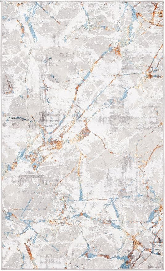 SAFAVIEH Amelia Collection Accent Rug - 3' x 5', Grey & Blue Gold, Modern Abstract Design, Non-Shedding & Easy Care, Ideal for High Traffic Areas in Entryway, Living Room, Bedroom (ALA293M)