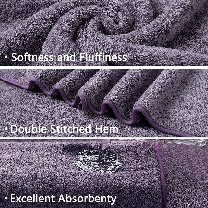18 Piece Bath Towels Set,100% Microfiber Family Bathroom Towel with Hanging Loops-6 Bath Towels,6 Hand Towels,6 Washcloths,Quick Dry Highly Absorbent Shower Towel for Bathroom,Hotel,Spa-Dark Purple