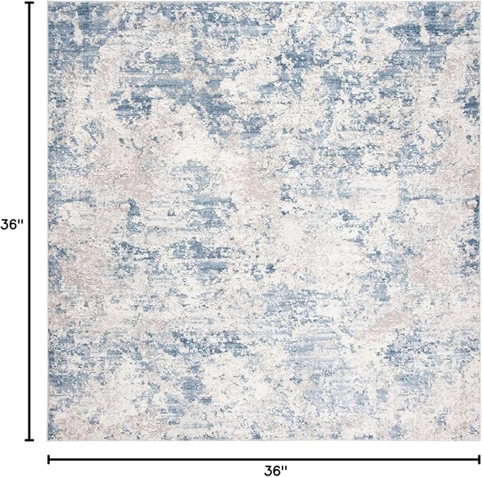 SAFAVIEH Amelia Collection Area Rug - 3' Square, Grey & Blue, Modern Abstract Design, Non-Shedding & Easy Care, Ideal for High Traffic Areas in Living Room, Bedroom (ALA705F)