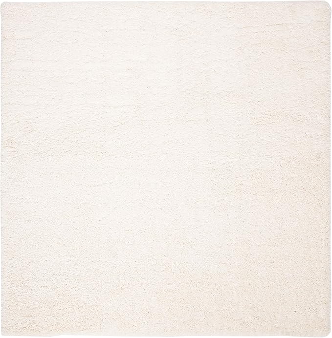 SAFAVIEH Fontana Shag Collection Area Rug - 5'3" Square, Ivory, Solid Design, Non-Shedding & Easy Care, 2-inch Thick Ideal for High Traffic Areas in Living Room, Bedroom (FNT800A)
