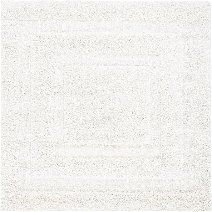 SAFAVIEH Florida Shag Collection Area Rug - 4' Square, Creme & Creme, Border Design, Non-Shedding & Easy Care, 1.2-inch Thick Ideal for High Traffic Areas in Living Room, Bedroom (SG454-1111)