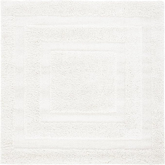 SAFAVIEH Florida Shag Collection Area Rug - 3' Square, Creme/Creme, Geometric Design, Plush 1.2 Inch Thick Ideal for High Traffic Areas in Living Room, Bedroom, Dining (SG454-1111)