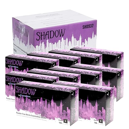 Adenna SHADOW Disposable Nitrile Gloves – 6 Mil, Medical Grade Exam Rubber Glove with Textured Grip, Non-Latex & Powder-Free, Case of 1000, Small, Black