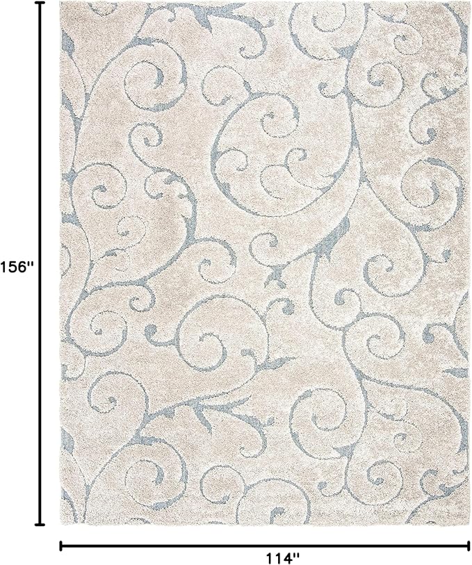 SAFAVIEH Florida Shag Collection Area Rug - 9'6" x 13', Beige & Blue Grey, Scroll Design, Non-Shedding & Easy to Clean, High-Low Plush Pile, Ideal for Living Room, Bedroom, Dining Space (SG455-1155)