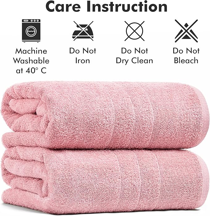 Bath Sheets – Extra Large Bathroom Sheet Set – Pack of 2 Jumbo Towels Baby Pink (71x35in) – 100% Cotton Soft Quick Dry Large Bath Towels for Adults Hotel Spa Bathroom Use