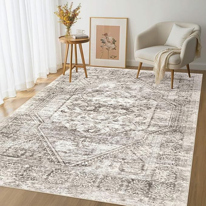 Vintage Living Room Area Rug 8x10 - Large Soft Washable Oriental Traditional Distressed Farmhouse Rugs for Bedroom - Indoor Floor Accent Carpet for Home Office House Decor - Distressed Brown
