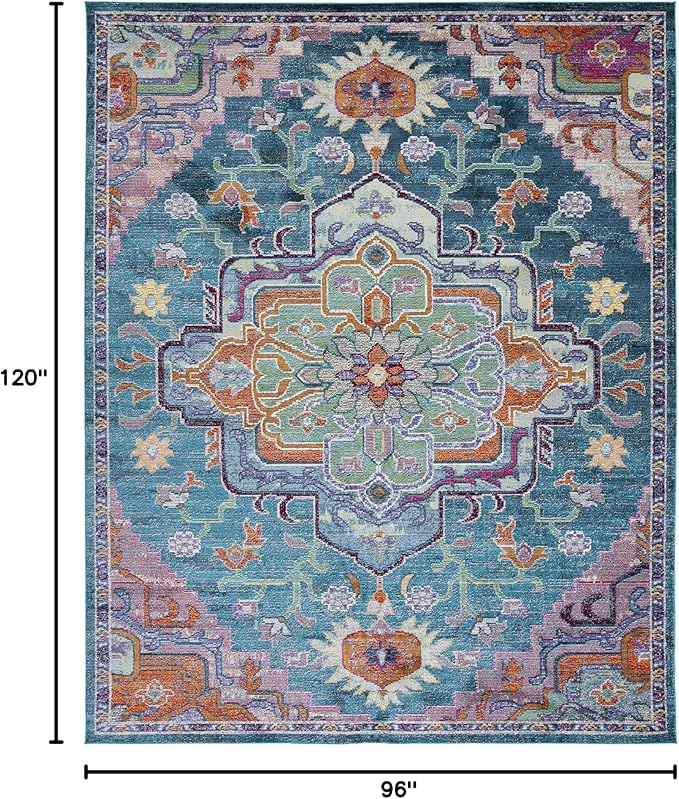 SAFAVIEH Crystal Collection Area Rug - 8' x 10', Teal & Rose, Medallion Distressed Design, Non-Shedding & Easy Care, Ideal for High Traffic Areas in Living Room, Bedroom (CRS501T)