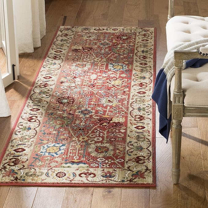 SAFAVIEH Kashan Collection Area Rug - 2'6" x 18' Runner, Red & Beige, Non-Shedding & Easy Cleaning, Ideal for Living Room, Bedroom, Dining Space (KSN303L)