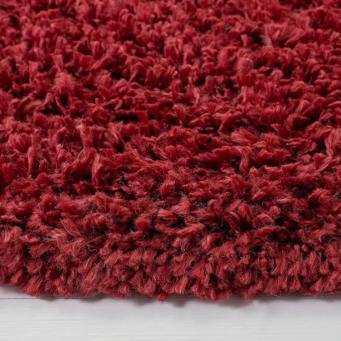SAFAVIEH August Shag Collection 6'7" Round Red AUG200Q Solid Non-Shedding Living Room Bedroom Dining Room Entryway Plush 1.5-inch Thick Area Rug