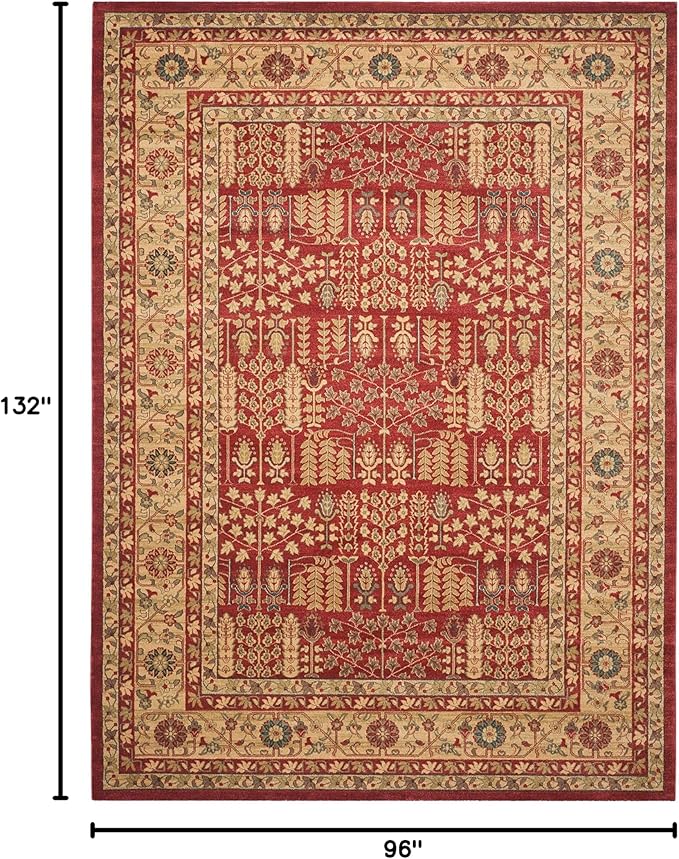 SAFAVIEH Mahal Collection Area Rug - 8' x 11', Red & Natural, Traditional Oriental Design, Non-Shedding & Easy Care, Ideal for High Traffic Areas in Living Room, Bedroom (MAH697A)