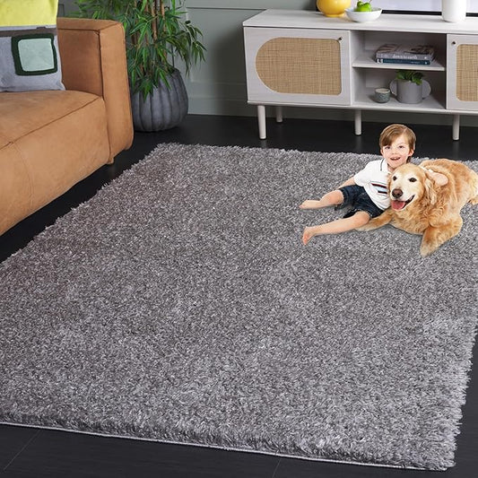 SAFAVIEH Lindsay Shag Collection Area Rug - 9' x 12', Dark Grey, Contemporary Design, Ideal for High Traffic Areas in Living Room, Bedroom & Dining Room (LNS560G-9)