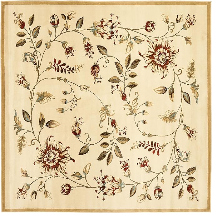 SAFAVIEH Lyndhurst Collection Area Rug - 6'7" Square, Ivory & Multi, Traditional Floral Design, Non-Shedding & Easy Care, Ideal for High Traffic Areas in Living Room, Bedroom (LNH552-1291)