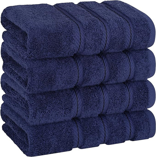American Soft Linen Luxury Hand Towels for Bathroom, 600 GSM Heawy Weight 16x28 Size 100% Cotton Turkish 4 Piece Hand Face Towel Set, Navy Blue Hand Towels