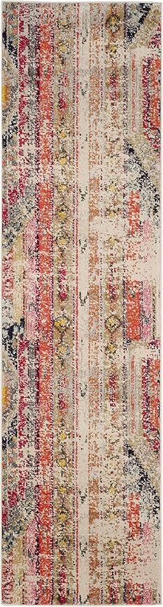 SAFAVIEH Monaco Collection Runner Rug - 2'2" x 8', Light Grey & Multi, Boho Chic Tribal Distressed Design, Non-Shedding & Easy Care, Ideal for High Traffic Areas in Living Room, Bedroom (MNC222G)