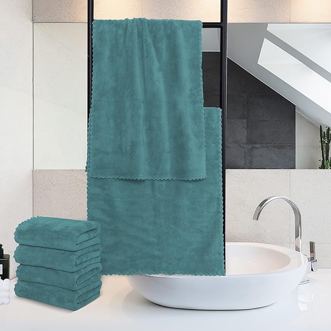 6 Pack Premium Hand Towels - Quick Drying - Microfiber Coral Velvet Highly Absorbent Towels - Multipurpose Use as Hotel, Bathroom, Shower, Spa, Hand Towel 16 x 28 inches (Teal)