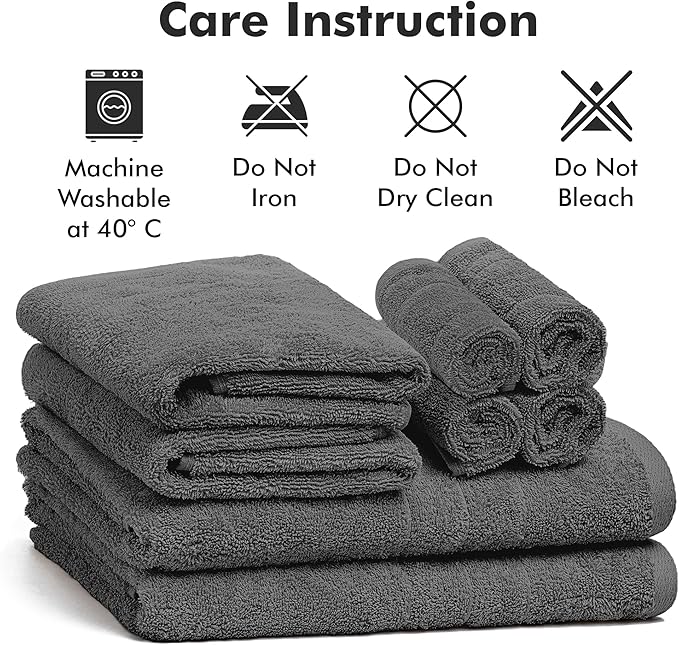 Bath Towels Set of 8 – 100% Cotton (Dark Grey) Bathroom Towel Set Bale Includes 2 Bath, 2 Hand, 4 Face Towels – Soft, Absorbent & Quick Dry Towel for Bathroom, Spa, Kitchen, Hotel Use