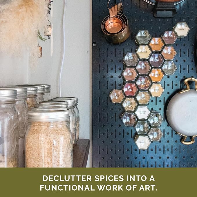 Gneiss Spice Magnetic Jars – Set of 24 Small Empty Glass Spice Jars (1.75 oz) with Magnetic Lids & Labels | Fridge-Mount Hanging Spice Rack | Refillable Kitchen Organizer