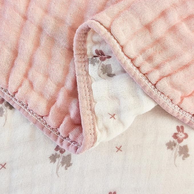 Muslin Throw Blanket 100% Cotton 6-Layer Gauze Red Floral Pattern Cooling Blanket Lightweight Soft Breathable Quilt for All Season Both Sides for Sofa Couch (Floral Red, Throw 50"x60")