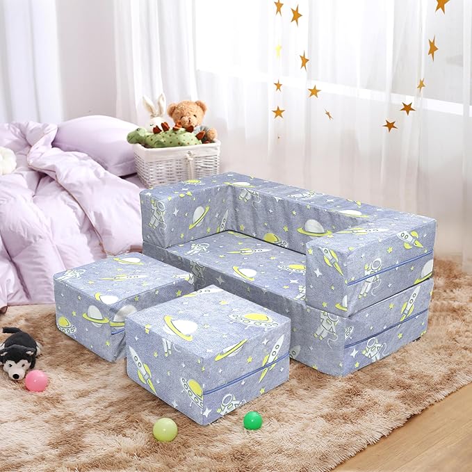 Kids Sofas, Foam Toddler Plush Couch Armchair,Glow in The Dark Children Play Convertible Sofa Set, Playroom Fold Out Sofa Bed for Boys Girls
