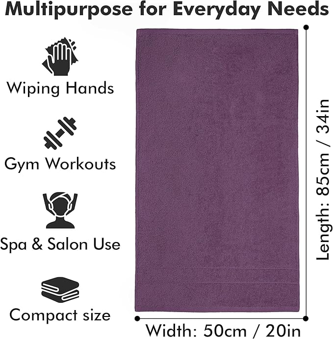 100% Cotton Hand Towels for Bathroom – Soft & Absorbent Towel Set– Pack of 6 Small Towel (34x20in) – Quick Dry Luxury Cotton Hand Towels – Dark Purple