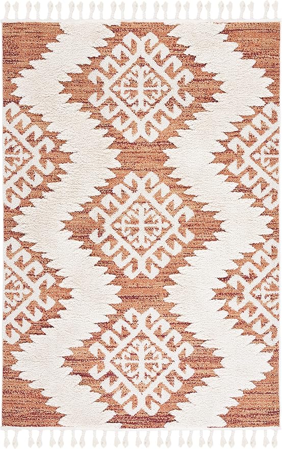 SAFAVIEH Moroccan Tassel Shag Collection Area Rug - 5'3" x 7'6", Orange & Ivory, Boho Design, Non-Shedding & Easy Care, 2-inch Thick Ideal for High Traffic Areas in Living Room, Bedroom (MTS652P)