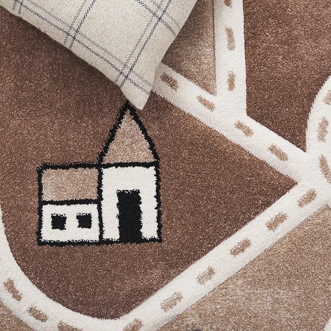 SAFAVIEH Carousel Kids Collection Area Rug - 6'7" Square, Brown/Beige, Geometric Design, Ideal for High Traffic Areas in Living Room, Bedroom, Dining (CRK193T)