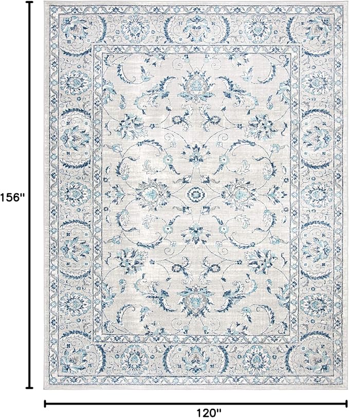 SAFAVIEH Brentwood Collection Area Rug - 10' x 13', Light Grey & Blue, Oriental Floral Scroll Design, Non-Shedding & Easy Care, Ideal for High Traffic Areas in Living Room, Bedroom (BNT854G)