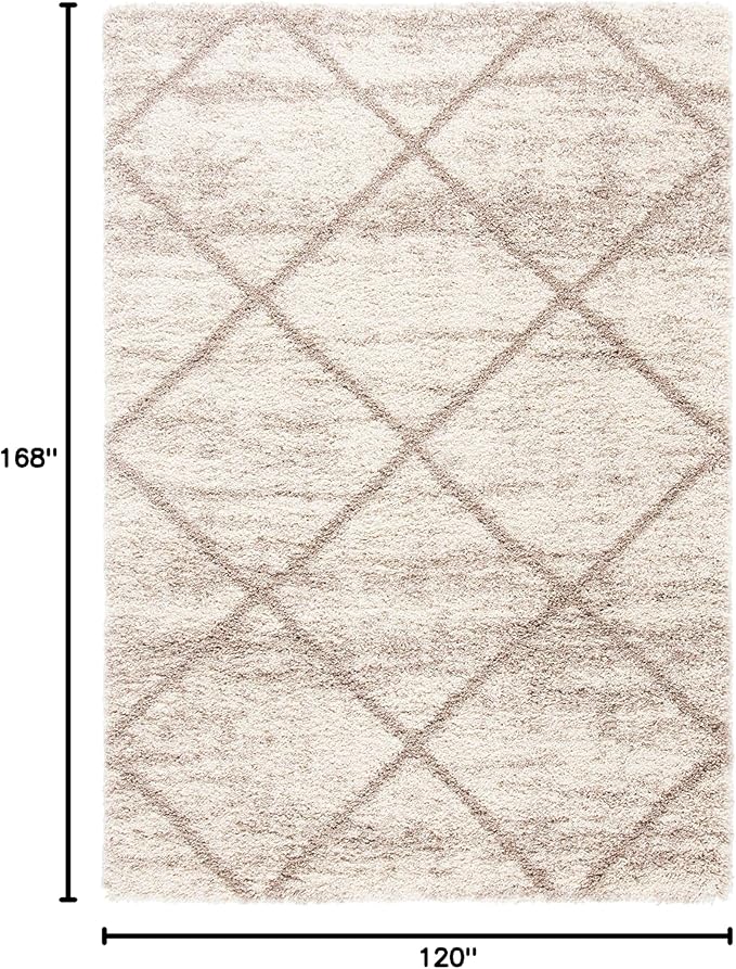 SAFAVIEH Hudson Shag Collection Area Rug - 10' x 14', Multi Ivory & Beige, Modern Trellis Design, Non-Shedding & Easy Care, 2-inch Thick Ideal for High Traffic Areas in Living Room, Bedroom (SGH281H)