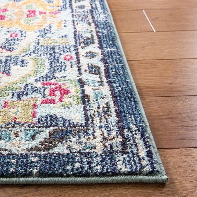 SAFAVIEH Monaco Collection Area Rug - 6'7" x 9'2", Navy & Light Blue, Non-Shedding & Easy to Clean, Distressed Medallion Design, Ideal for Living Room, Bedroom, Dining Space (MNC243N)