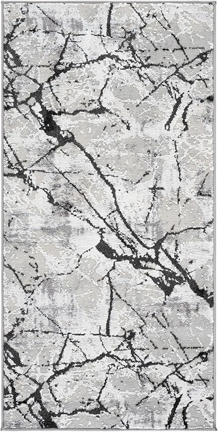 SAFAVIEH Amelia Collection Accent Rug - 2' x 4', Grey & Black, Modern Abstract Design, Non-Shedding & Easy Care, Ideal for High Traffic Areas in Entryway, Living Room, Bedroom (ALA293K)