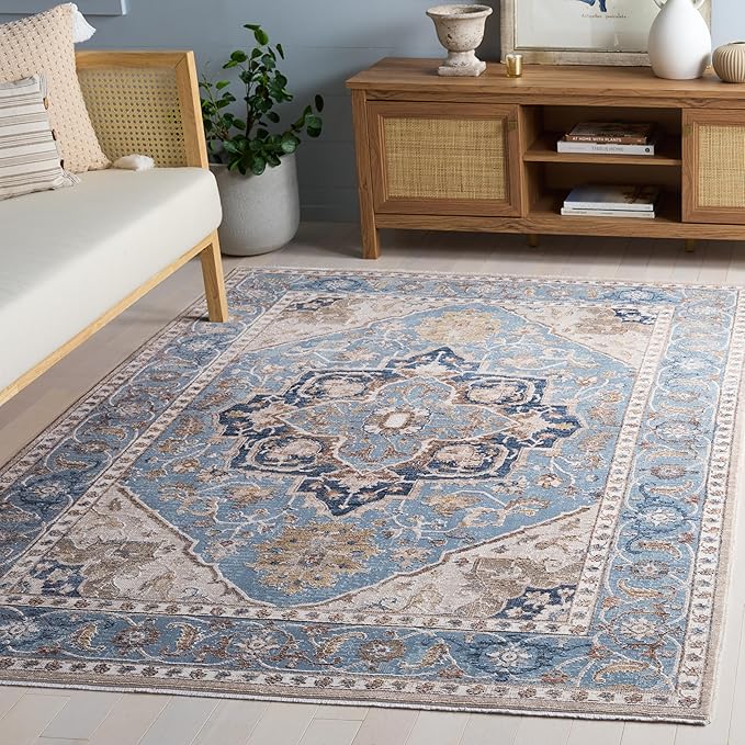 SAFAVIEH Fontana Shag Collection Area Rug - 6'7" Square, Green, Geometric Design, Ideal for High Traffic Areas in Living Room, Bedroom & Dining Room (FNT800Y-7SQ)