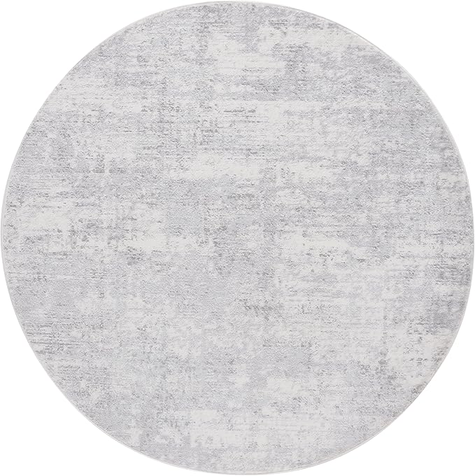 SAFAVIEH Amelia Collection Area Rug - 8' Round, Ivory & Light Grey, Modern Abstract Design, Non-Shedding & Easy Cleaning, Ideal for Living Room, Bedroom, Dining Space (ALA700F)