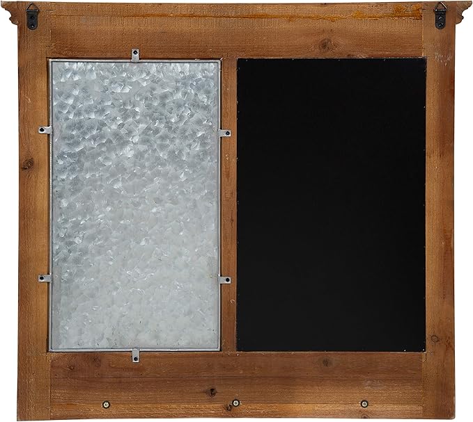Kate and Laurel Idamae Wood Framed Chalkboard Wall Organizer with Mail Holders and Key Hooks, 28" x 25", Rustic Brown, Farmhouse-Inspired Chalkboard