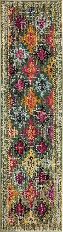 SAFAVIEH Monaco Collection Runner Rug - 2'2" x 8', Green & Multi, Boho Diamond Trellis Design, Non-Shedding & Easy Care, Ideal for High Traffic Areas in Living Room, Bedroom (MNC244G)