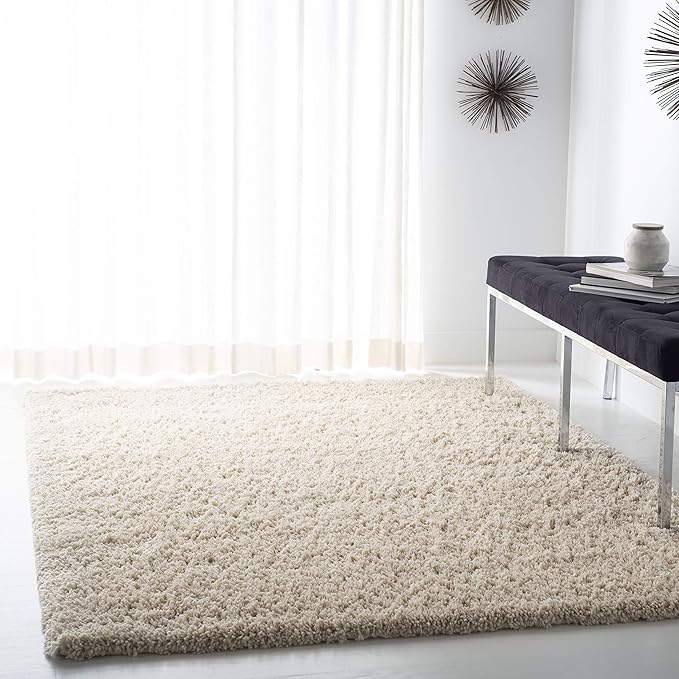 SAFAVIEH Fontana Shag Collection Area Rug - 10' x 14', Creme, Solid Design, Non-Shedding & Easy Care, 2-inch Thick Ideal for High Traffic Areas in Living Room, Bedroom (FNT800B)
