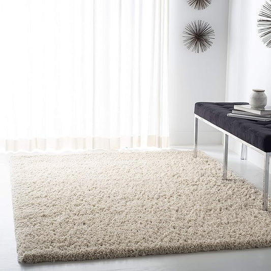 SAFAVIEH Fontana Shag Collection Area Rug - 10' x 14', Creme, Solid Design, Non-Shedding & Easy Care, 2-inch Thick Ideal for High Traffic Areas in Living Room, Bedroom (FNT800B)