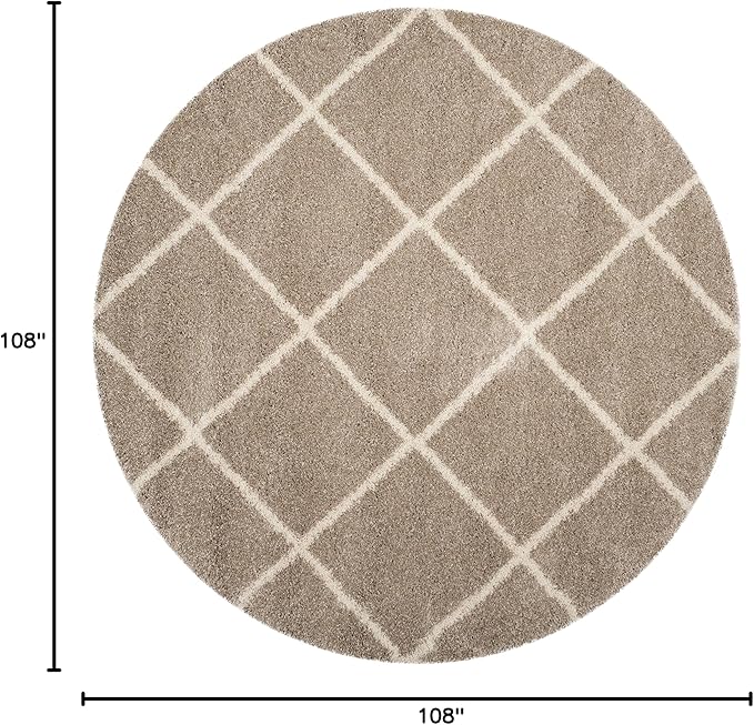 SAFAVIEH Hudson Shag Collection 9' Round Beige/Ivory SGH281S Modern Diamond Trellis Non-Shedding Living Room Bedroom Dining Room Entryway Plush 2-inch Thick Area Rug