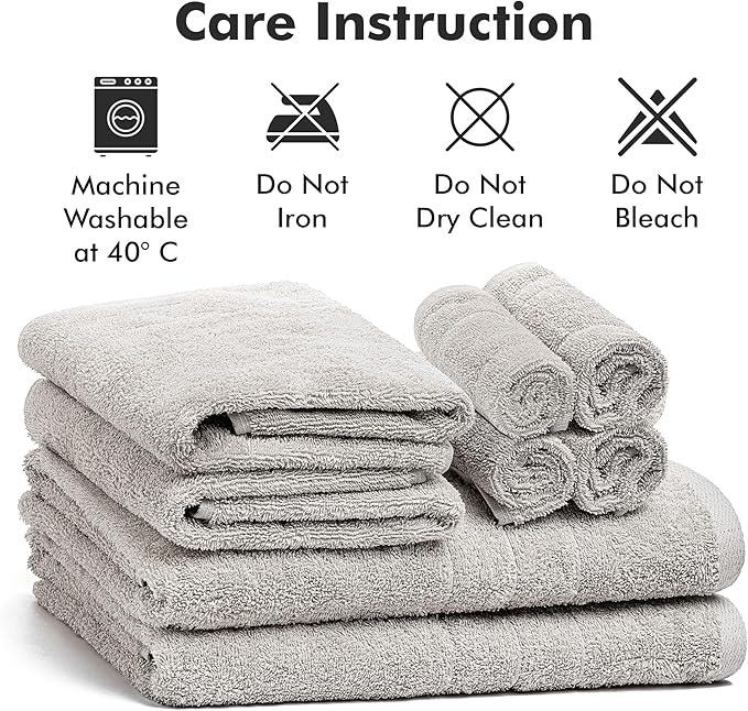 Bath Towels Set of 8 – 100% Cotton (Light Grey) Bathroom Towel Set Bale Includes 2 Bath, 2 Hand, 4 Face Towels – Soft, Absorbent & Quick Dry Towel for Bathroom, Spa, Kitchen, Hotel Use