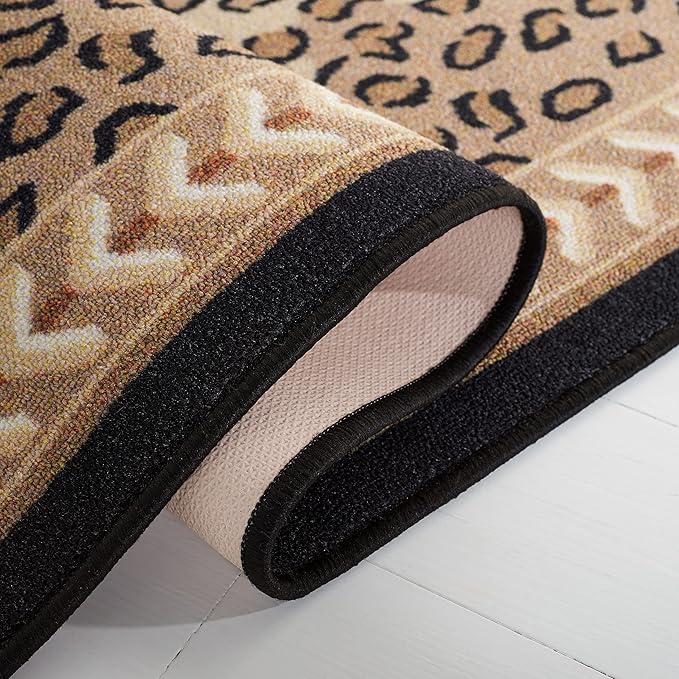 SAFAVIEH Washable Rug Journey Collection - 2'2" x 9', Beige & Black, Slip Resistant & Easy Cleaning, Ideal for Living Room, Hallway, Foyer, Nursery, Bedroom, Boys & Girls Room (JNY117B)