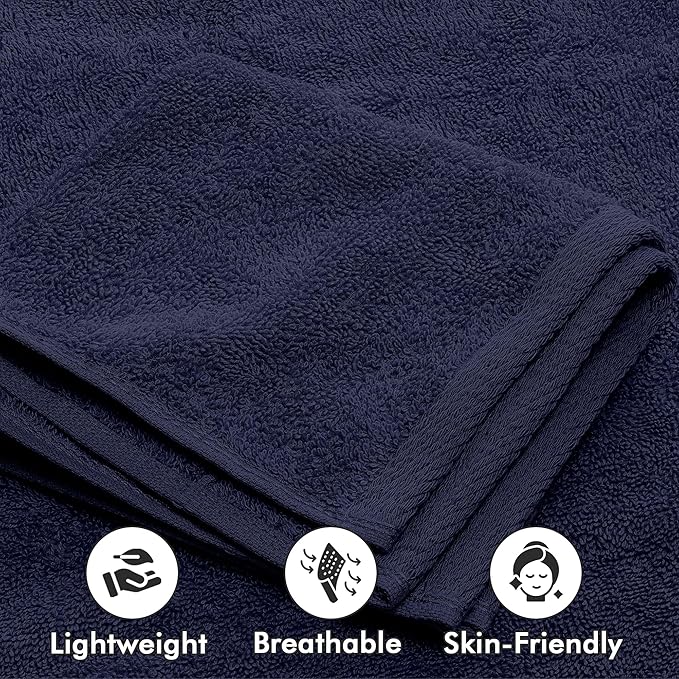 Bath Towels Set of 8 – 100% Cotton (Navy Blue) Bathroom Towel Set Bale Includes 2 Bath, 2 Hand, 4 Face Towels – Soft, Absorbent & Quick Dry Towel for Bathroom, Spa, Kitchen, Hotel Use
