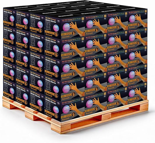 Raxwell Orange Nitrile Gloves 8.5 Mil - Powder-Free Puncture-Resistant Protection - Diamond-Texture Work Gloves with Grip