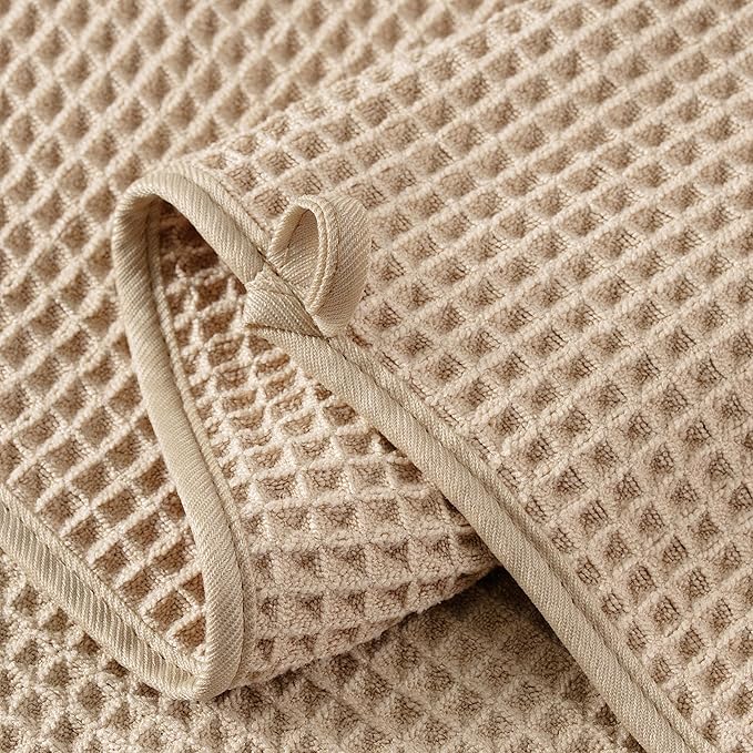 Microfiber Waffle Bath Towels, 4 Pieces, Soft, Absorbent, Fast Drying, Lint Free 430 GSM (Beige)